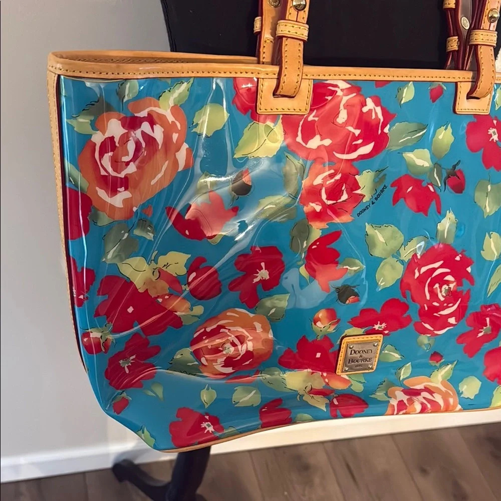 Dooney & Bourke Floral Tote Bag with Tan Straps - Picture 3 of 13